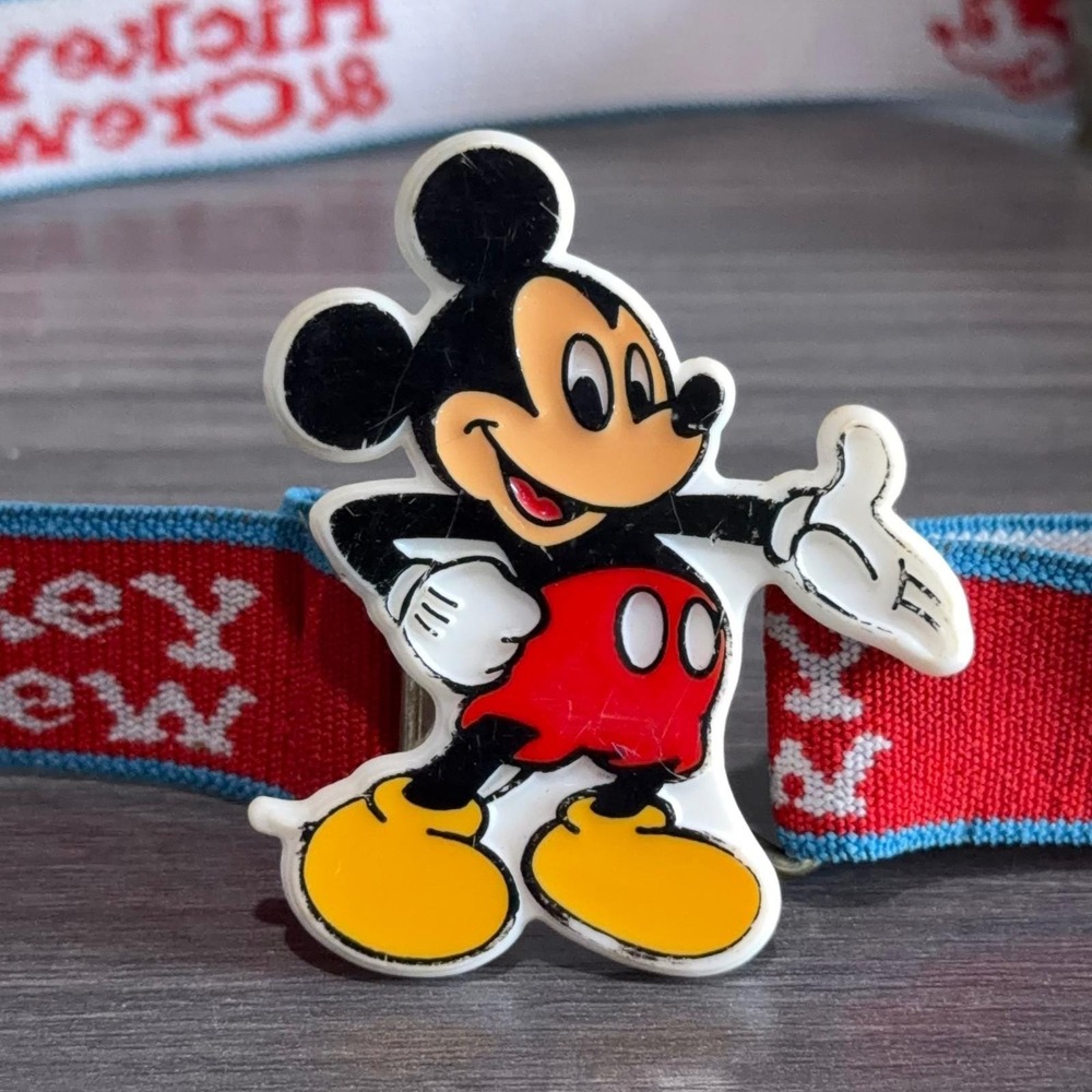 Vtg Mickey Mouse Belt Mickey & Crew Red‎ Elastic Adjustable Kids Disney Buckle